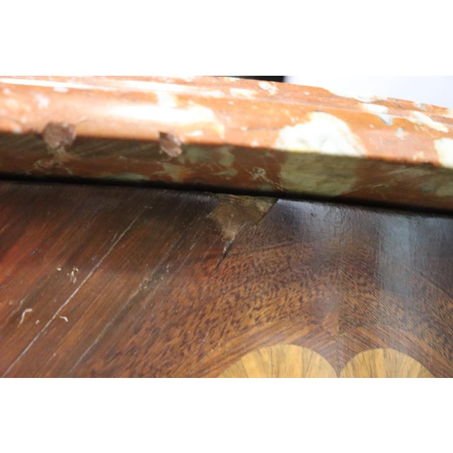 Wood 1900-1909 Gilt Dore' Bronze Inlaid Bombe French Louis XV Marble Top Commode For Sale - Image 7 of 11