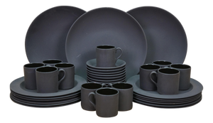 Late 20th Century Wedgwood Black Basalt China Dinner Plates Tea Coffee Cups Saucers - 39pc