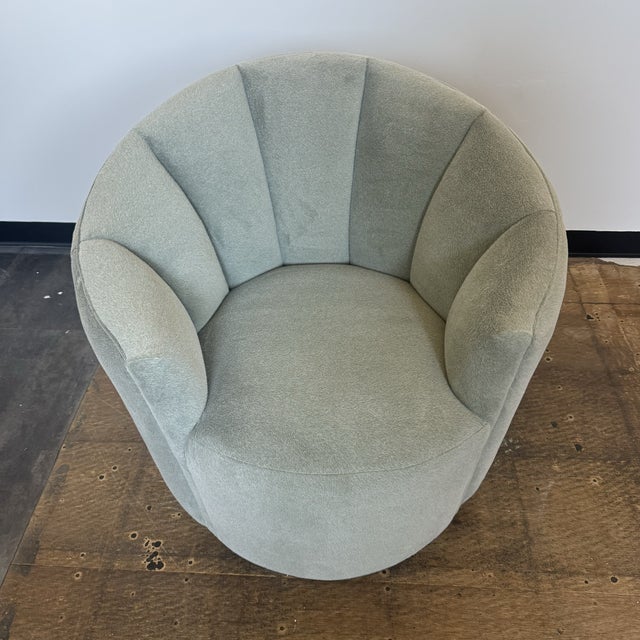 Textile Contemporary Swivel Barrel Chair in Pale Blue Performance Velvet For Sale - Image 7 of 7
