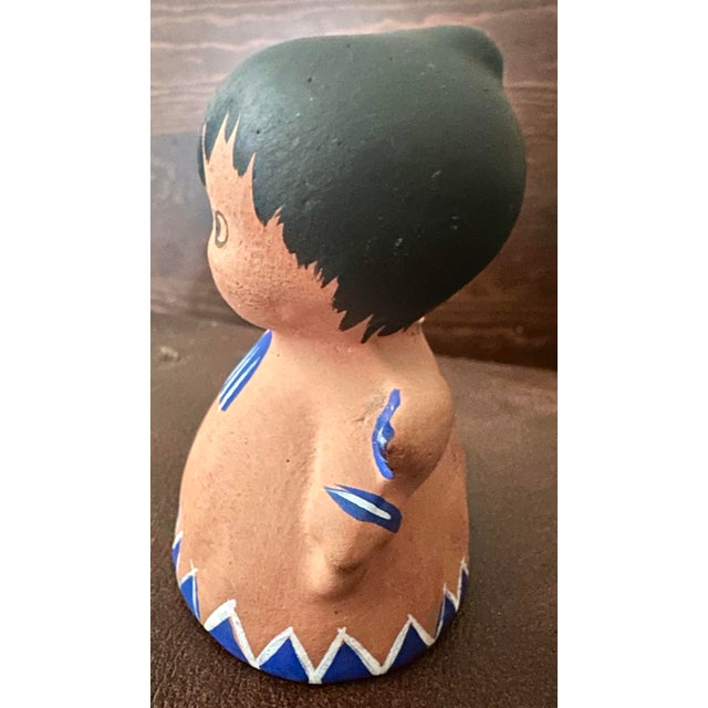 Ceramic Vintage 20th Century Hand Painted Terra Cotta Boy Angel Bell For Sale - Image 7 of 8