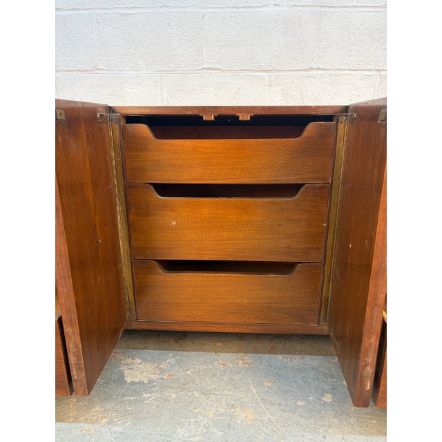 Mid 20th Century Modern American of Martinsville Walnut "Diamond" Triple Lowboy Dresser For Sale - Image 14 of 16