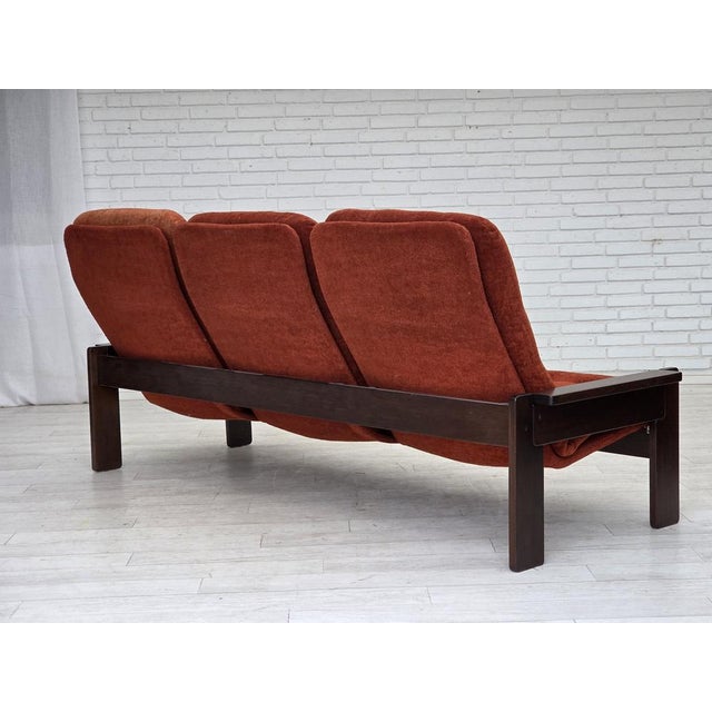 Danish 3-Seater Sofa in Red Velour and Oak, 1970s For Sale - Image 9 of 17