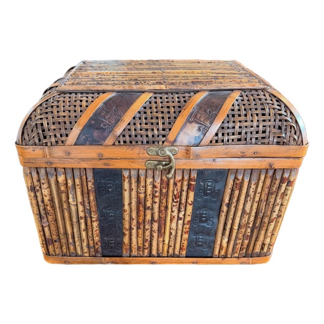 Vintage Large Bamboo and Rattan Box For Sale