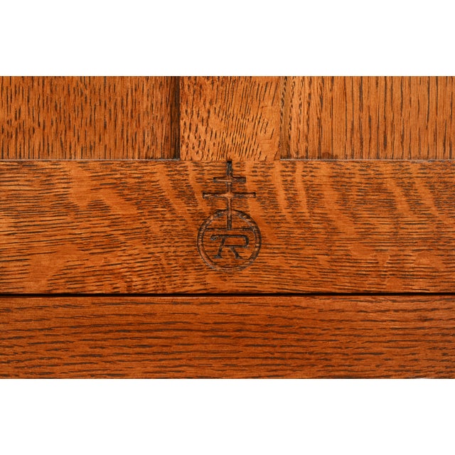 Stickley Roycroft Mission Oak Arts & Crafts Chafing Dish Stand or Side Cabinet With Leaded Glass For Sale - Image 11 of 15