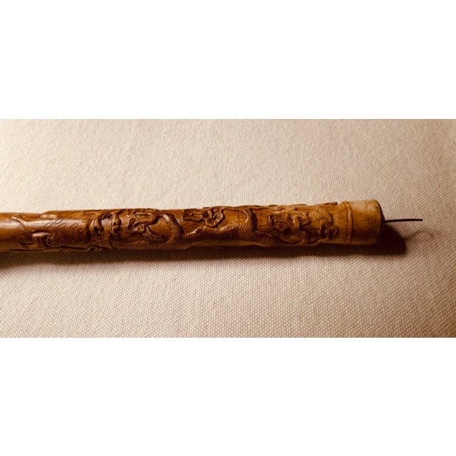 Brown Early 20th Century Chinese Carved Bone Calligraphy Brush - A Diplomat's Treasure For Sale - Image 8 of 18