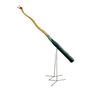Late 20th Century Monumental Denver and Ter Borders Hand Carved Wood Crane Sculpture With Welded Rebar Feet