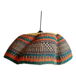 Vintage Colorful Tribal Bolga Wave Basket Pendant Light For Sale