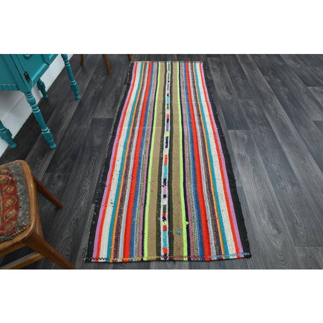 Vintage Turkish Hand-Knotted vintage rug is a semi-antique vintage runner rug.'70s Eastern region of Turkey's unique rug...