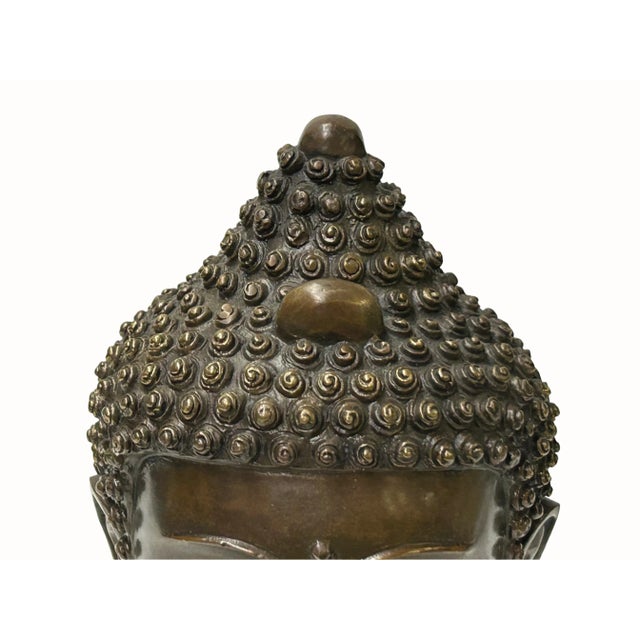 Vintage Chinese Brown Bronze Color Metal Shakyamuni Buddha Head Figure For Sale - Image 9 of 10
