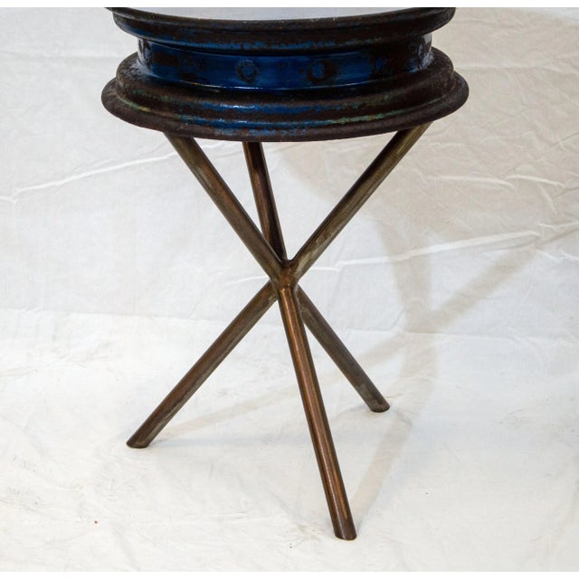 Mid 20th Century Pair of Vintage Industrial End Tables, Steel Rims With