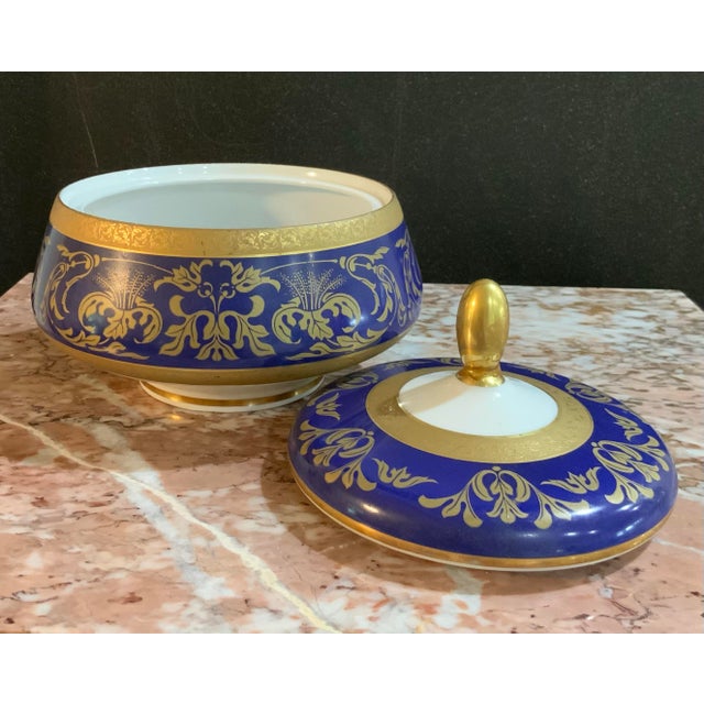 Blue Rudolf Wächter Bavarian Cobalt Covered Dish With Hand Decorated Gold Gilt – German Porcelain - Grandmillennial, Palm Beach & Traditional - See Pics! For Sale - Image 8 of 11