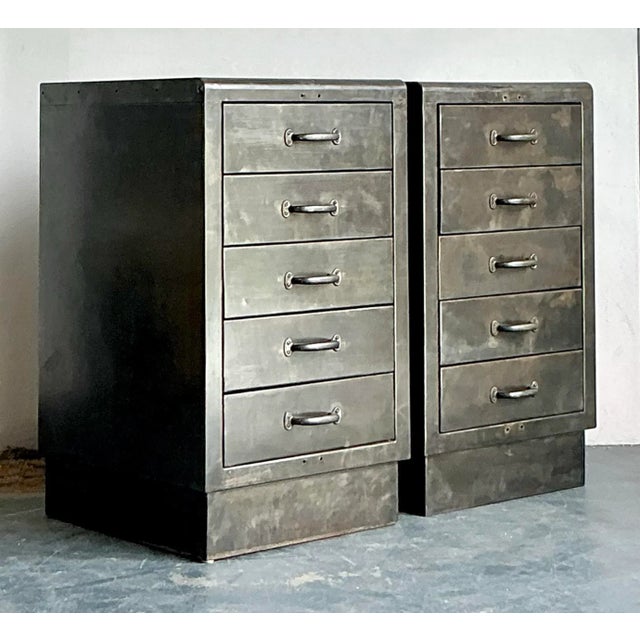 Late 20th Century Vintage Boho Industrial Chests - A Pair For Sale - Image 5 of 9