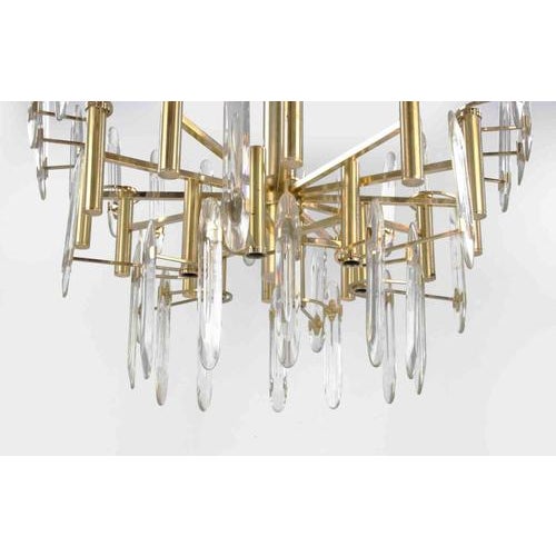 Vintage Italian Brass and Crystal Chandelier, 1970s For Sale - Image 6 of 9