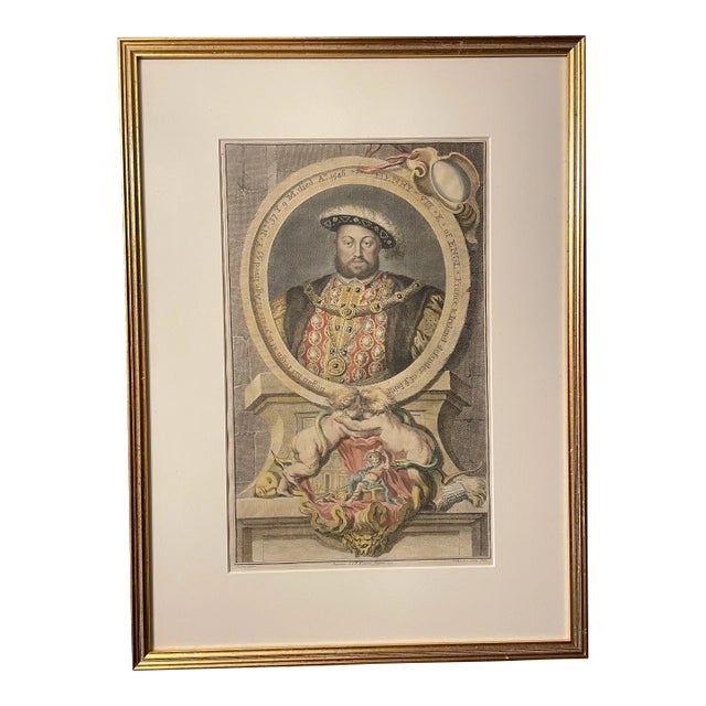 Framed Hand-Colored Print of King Henry VIII of England C.1750 For Sale
