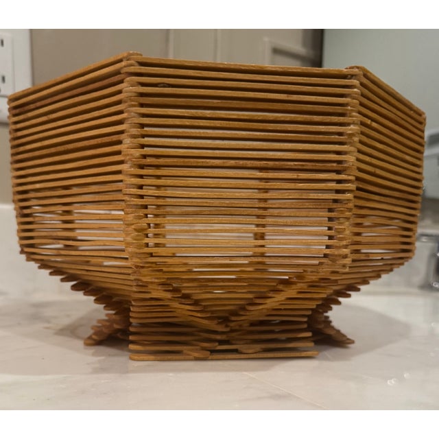 Mid 20th Century Vintage Tall Tramp Art Boho Popsicle Stick Bowl For Sale - Image 5 of 12