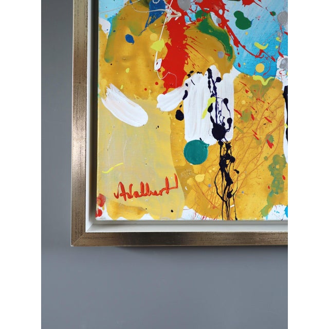 Blue Mid-Century Modern 'Chromatic Constellation' Vintage Swedish Original Abstract Oil Painting, Framed For Sale - Image 8 of 13