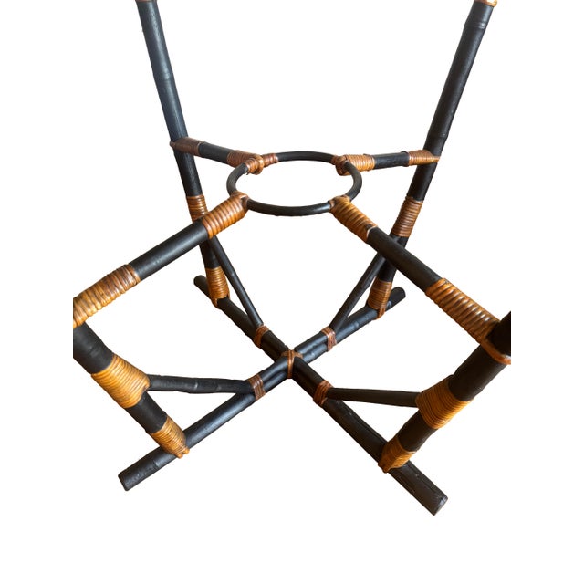 Black Mid-Century Style Bamboo and Woven Rattan Side Table For Sale - Image 8 of 9