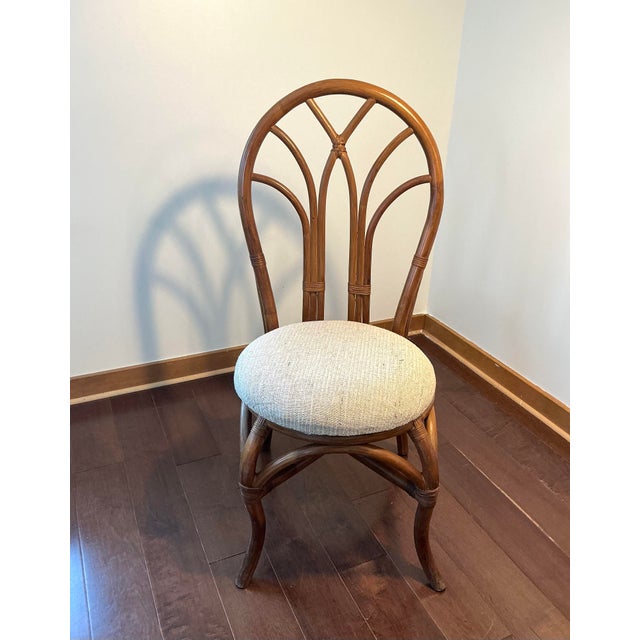 Vintage Coastal Boho Rattan Fan-Back Side Chair For Sale - Image 4 of 17
