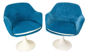 Mid-Century French Metal and Velvet Tulip Foot Armchairs, 1970s, Set of 2