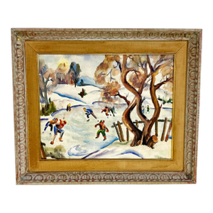 Wpa Era Watercolor Painting of New York Ice Skaters by Ida York Abelman