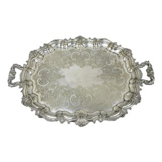 Antique Gorham English Victorian Silver Plated Scalloped Serving Platter Tray For Sale