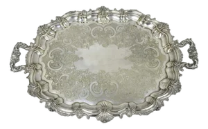Antique Gorham English Victorian Silver Plated Scalloped Serving Platter Tray