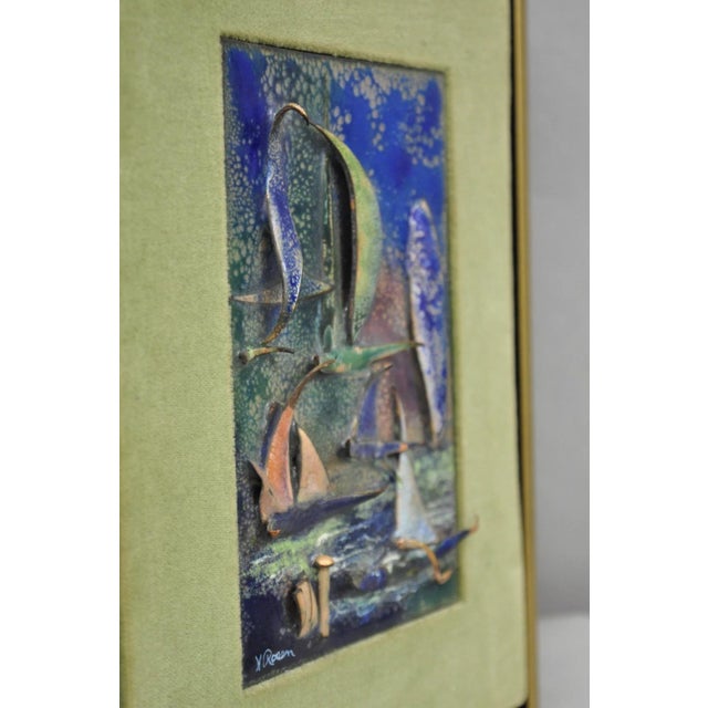 Metal Vintage Mid Centuy Modern Enameled Copper Clipper Ship Art Painting by M. Rosen For Sale - Image 7 of 12