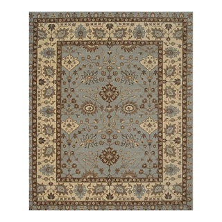 2x10 Blue Hand-Knotted Wool Floral Cartouches Classic Traditional Carpet Rug For Sale