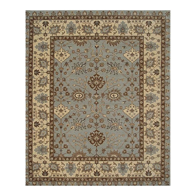 2x10 Blue Hand-Knotted Wool Floral Cartouches Classic Traditional Carpet Rug For Sale