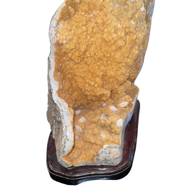 Modern Large Natural Citrine Quartz Crystal Specimen on Wooden Base-Brazil 20th Century For Sale - Image 3 of 10