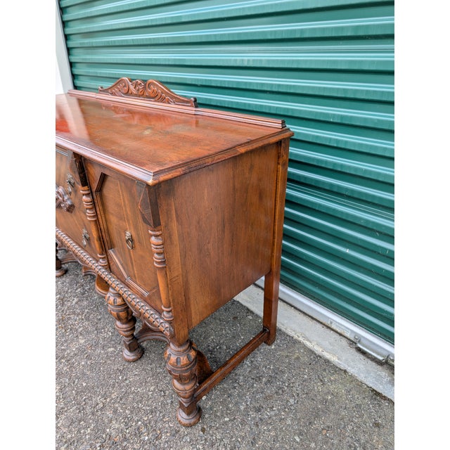 Wood Vintage Early 20th Century Jacobean Style Walnut Sideboard Buffet Credenza For Sale - Image 7 of 12