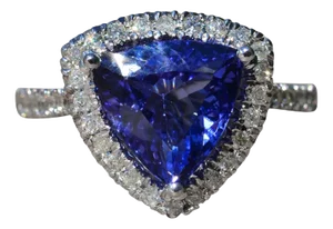 The Maren: Ladies Contemporary 3.25 CT Tanzanite and Diamond Halo Ring