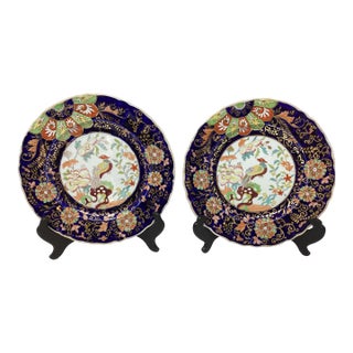 Pair "Oriental Pheasant" Pattern Mason's Patented Ironstone Plates (1826-1848) With Stands For Sale
