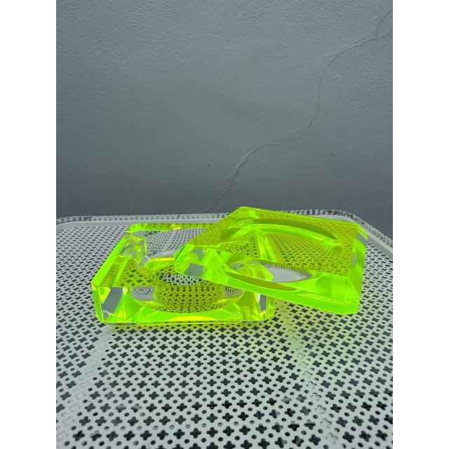 Plastic Vintage Lucite Faceted Swivel Top Candy Dish with Neon Infusion For Sale - Image 7 of 18
