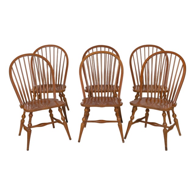 Set of 6 Mid 20th Century Sold Maple Bow Back Windsor Chairs For Sale