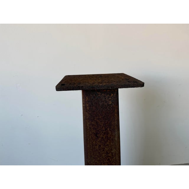 Vintage Brutalist Metal Garden Pedestal With Embossed Top For Sale - Image 10 of 12