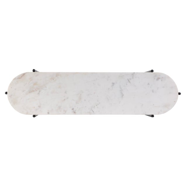 Renaldo 49.5 in. W Elongated Marble and Iron 2-Tier Console Table, Metalworks For Sale In Chicago - Image 6 of 7
