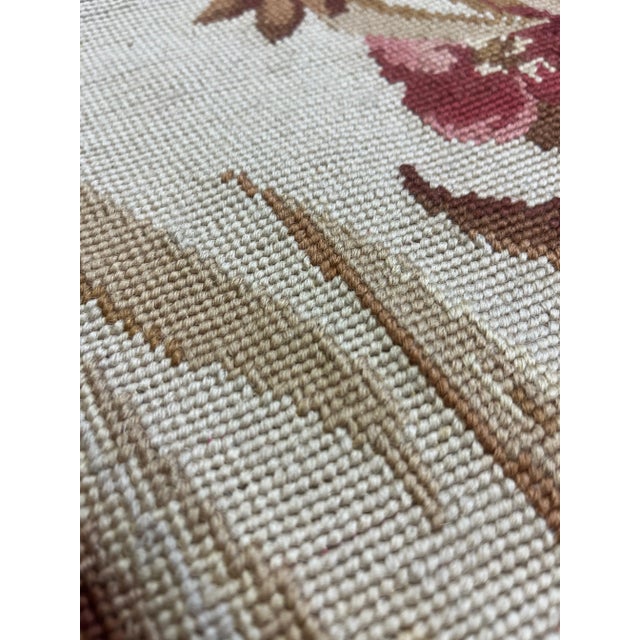 100% Wool Hand Knotted French Aubusson Pair of Runners in Muted Cream/Peach/Pink Floral Pattern For Sale - Image 11 of 13