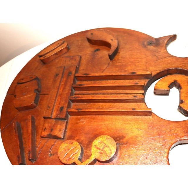 Huge 3.5 Foot Antique Hand Carved Wood Folk Art Guitar Music Bar Wall Trade Sign For Sale - Image 9 of 11