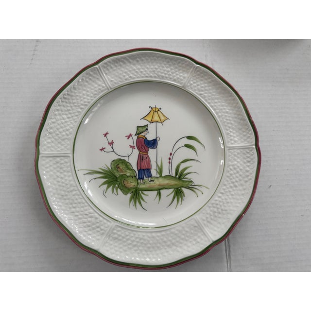 Late 20th Century Set of Six Vintage Chinoiserie Hand Painted Plates For Sale - Image 5 of 9