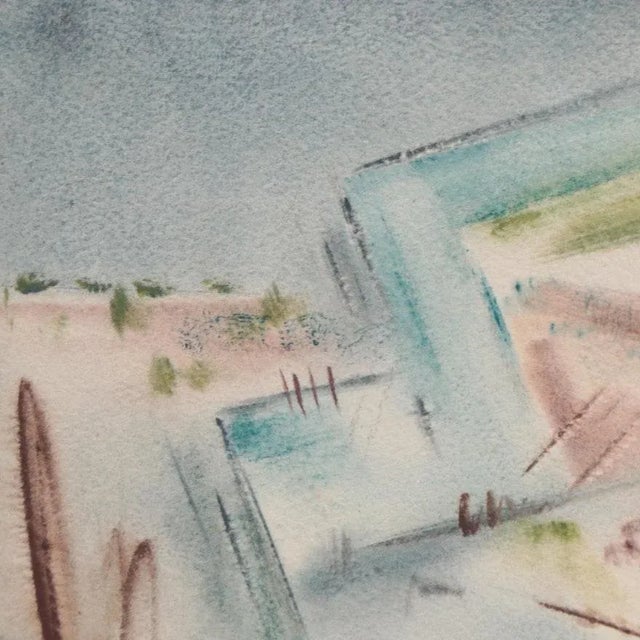 Abstract Original Vintage Signed Yngve H. Olsen Modernist Southwest Landscape Watercolor Painting For Sale - Image 3 of 9