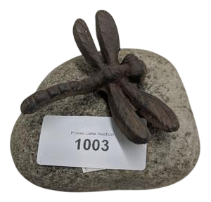 Cast Iron Dragonfly on Polished Granite Pebble