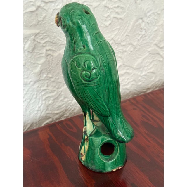 Chinoiserie Antique Chinese Green Glazed Pottery Roof Tile Parrot For Sale - Image 3 of 10
