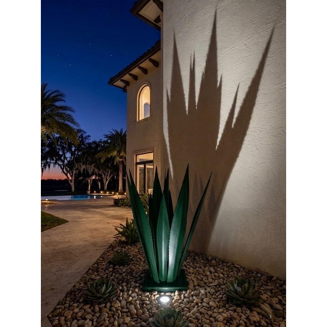 Handcrafted Moroccan Green Sculptural Metal Agave For Sale - Image 10 of 12