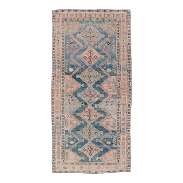 Antique Presian Gallery Kurdish Rug in Wool With Sub-Geometric Design For Sale