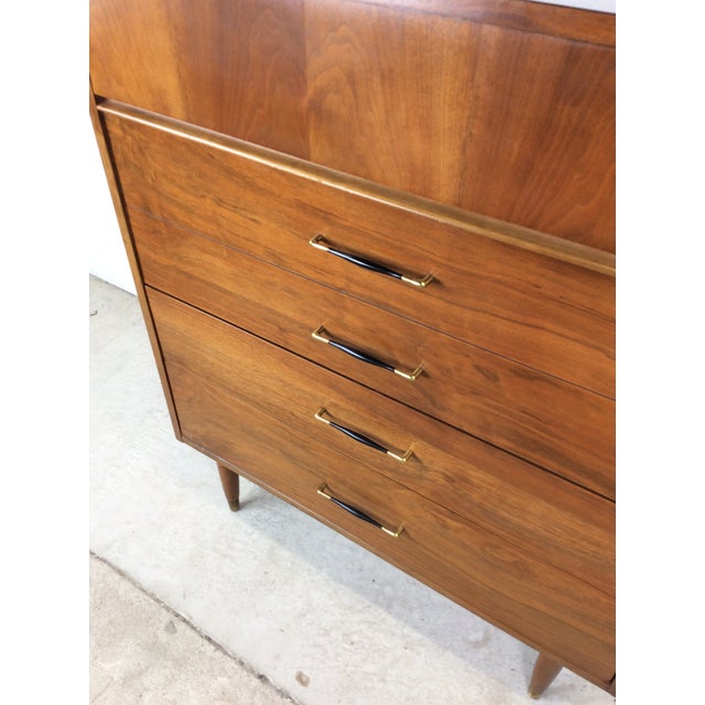 1960s Mid Century Modern Four Drawer Highboy Dresser With Brass Hardware For Sale - Image 5 of 14