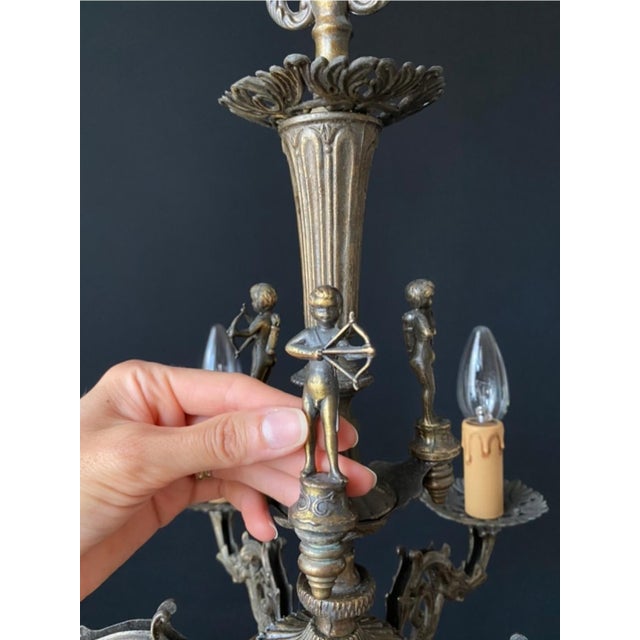 Metal Vintage Brass Chandelier with Archers, 1960s For Sale - Image 7 of 12