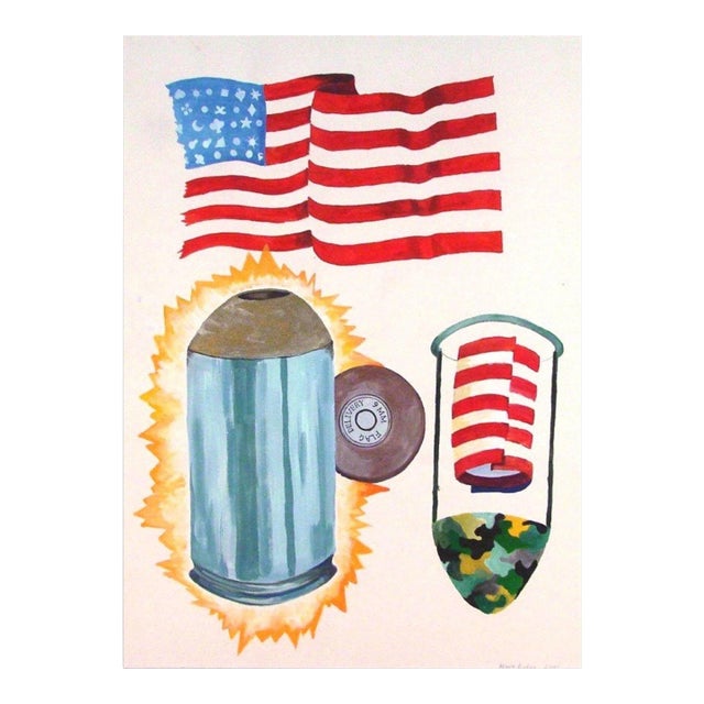 Marc Roder, Delivery, Nine Millimeter Flag, 2001 Gouache Painting For Sale
