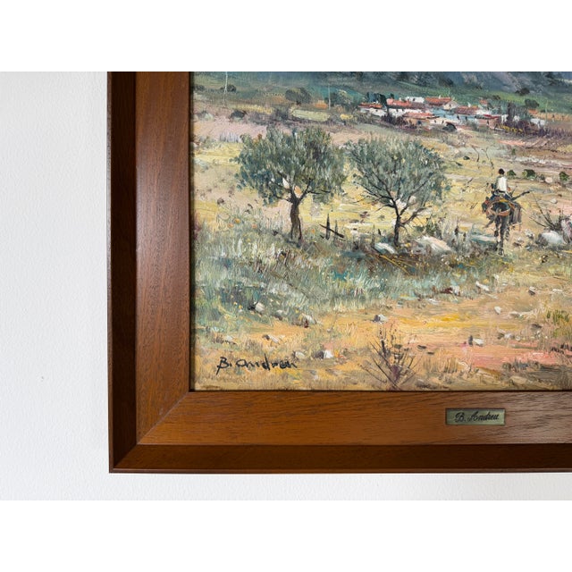 Olive 1960s Vintage B. Andreu Countryside Landscape Oil on Canvas Painting, Framed For Sale - Image 8 of 12