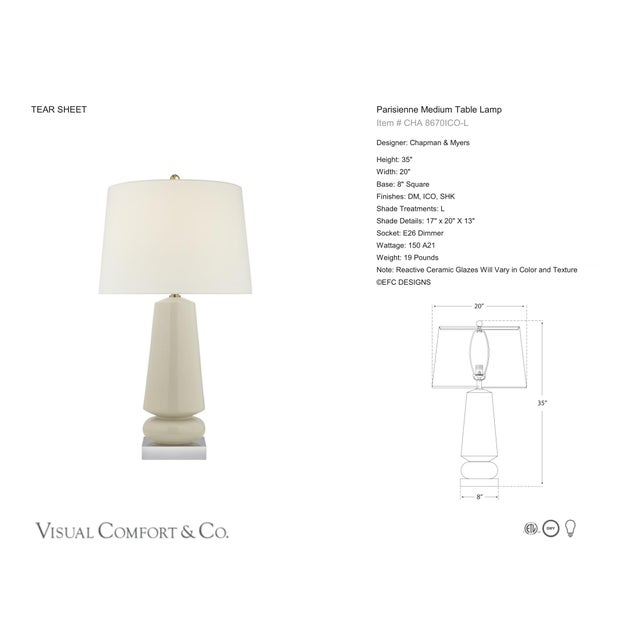 Chapman & Myers by Visual Comfort Signature Parisienne Medium Table Lamp in Iced Coconut with Linen Shade Designer:...